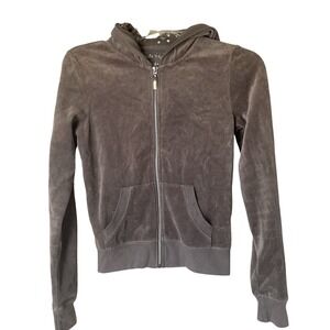 Cropped Gray Velour Zip-Up‎ Hooded Sweater, S